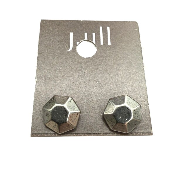 J. Jill Geometric Stud Earrings Silver Tone Hexagon Distressed Textured Modern - Picture 3 of 10